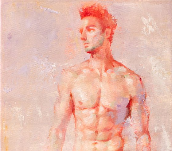 A Study of a Standing Nude Male Model by Yaroslav Sobol - (Modern Impressionistic Figurative Oil painting of a Man Gift Home Decor)