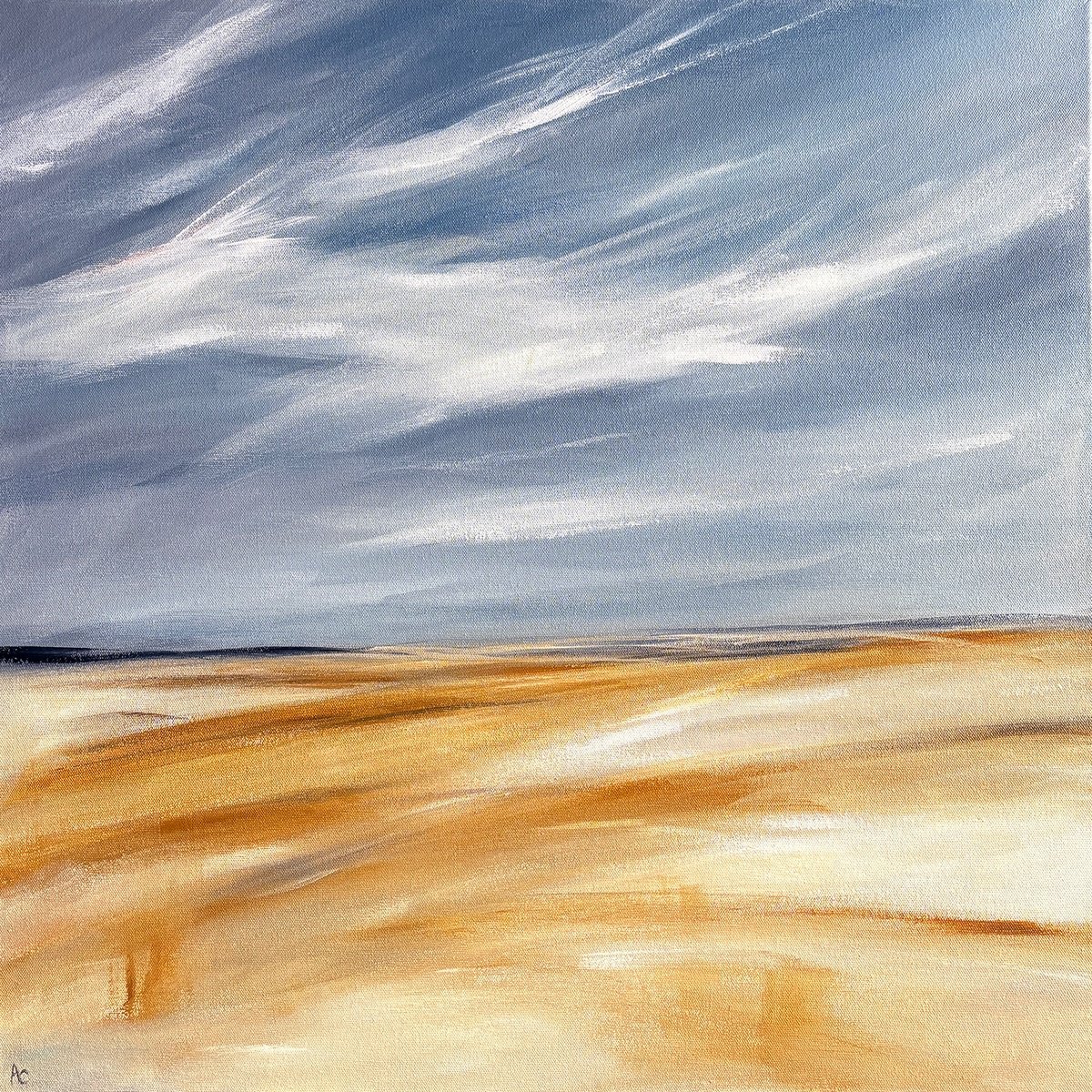 Expressive Landscape Acrylic Painting By Arti Chauhan, 25 X 25, After The Harvest_Landscape, Original Artwork