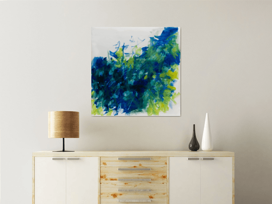 Abstract tall grasses 2 in green and blue - READY TO HANG