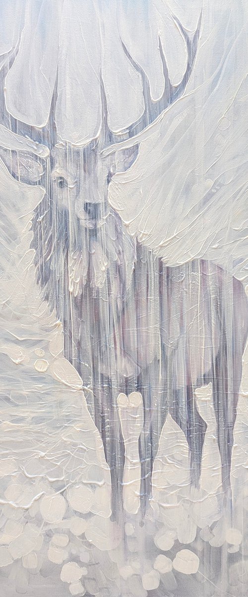 Resilience, a Winter White Stag painting by Gill Bustamante