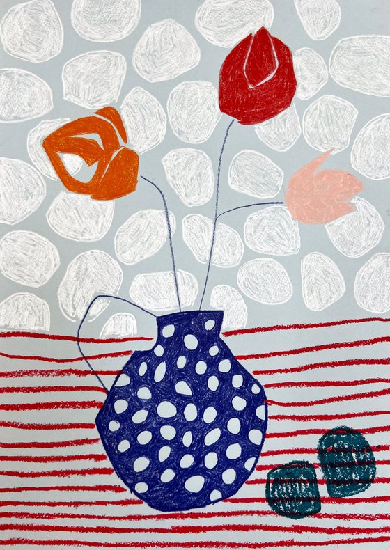 Polka Dot Vase with Flowers