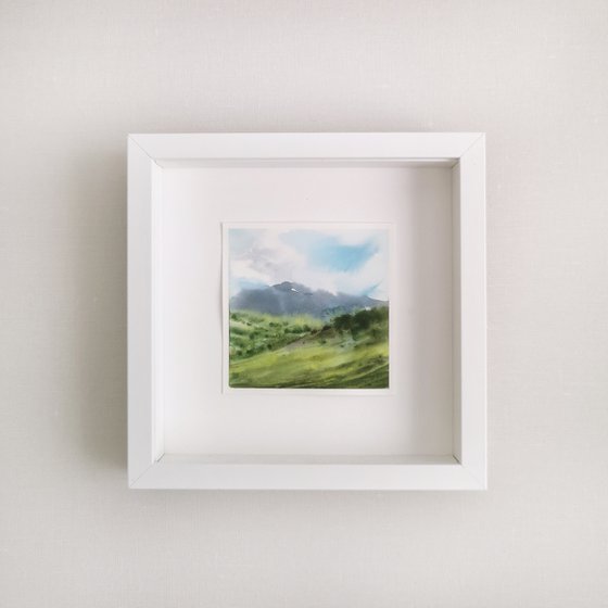 Mountain landscape, small watercolor painting