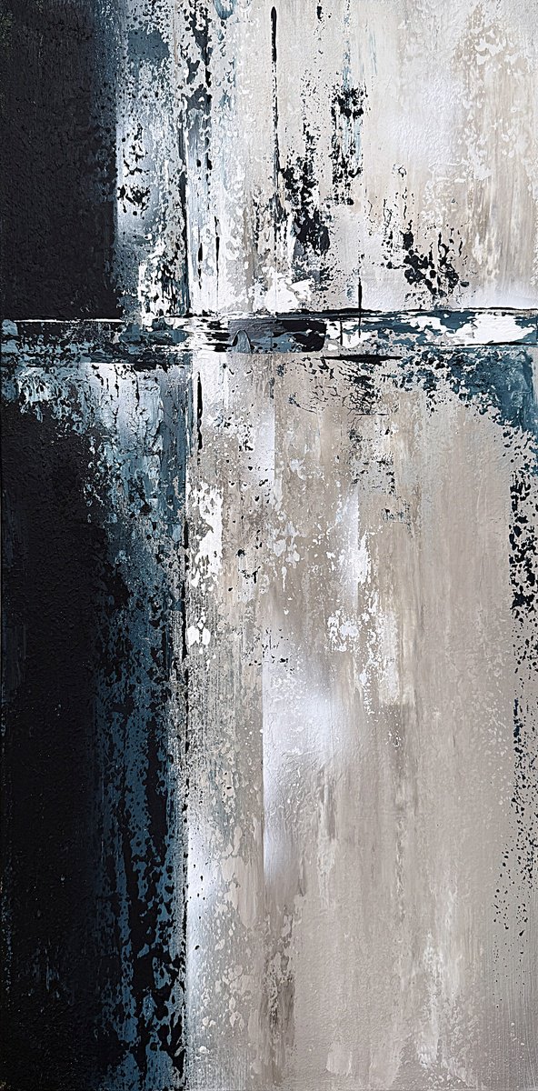 Geometric Abstract Acrylic Painting By Tatiana Malinovscaia, 16 X 31", Fragments Of Tranquility, Original Artwork