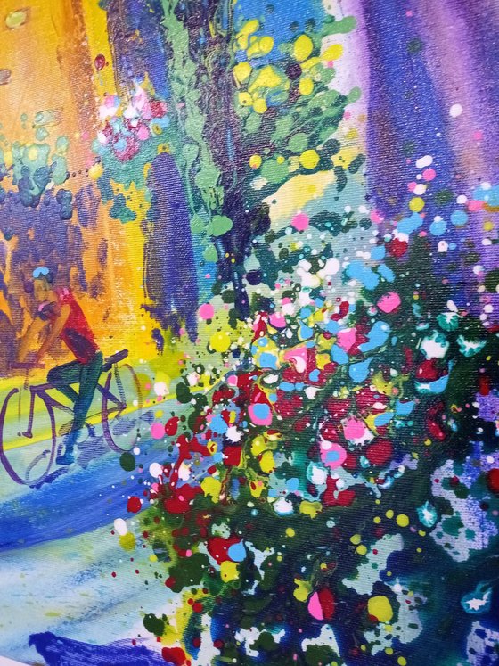 'MIDDAY IN A PROVENCE VILLAGE' - Large Acrylics Painting on Canvas