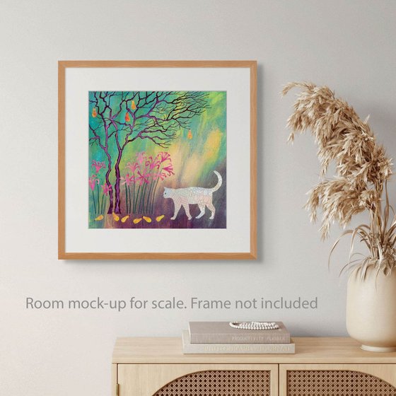 White Cat with Pink Nerines