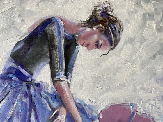 ''She is like a flower''. Ballerina oil painting. Flowers. Portrait.