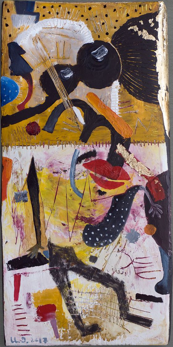 Hipster - Abstract Oil painting on wood board