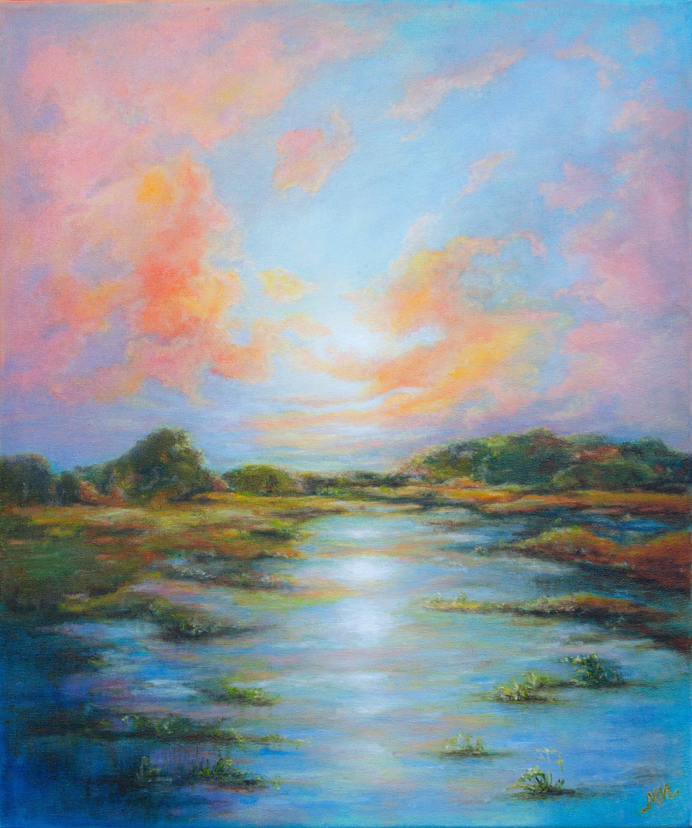 Expressive Landscape Oil Painting By Mila Moroko, 20 X 24", Valley Sunrise 2, Original Artwork