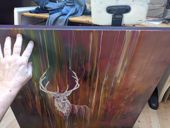 Stag semi abstract deer painting