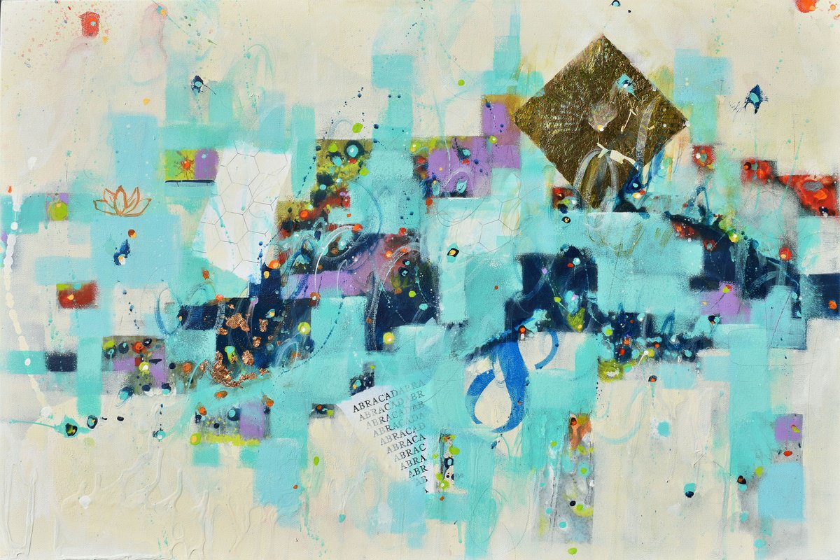 Abstract Landscape Painting By Cynthia Ligeros, 36 X 24, The City Sings To Me, Original Artwork