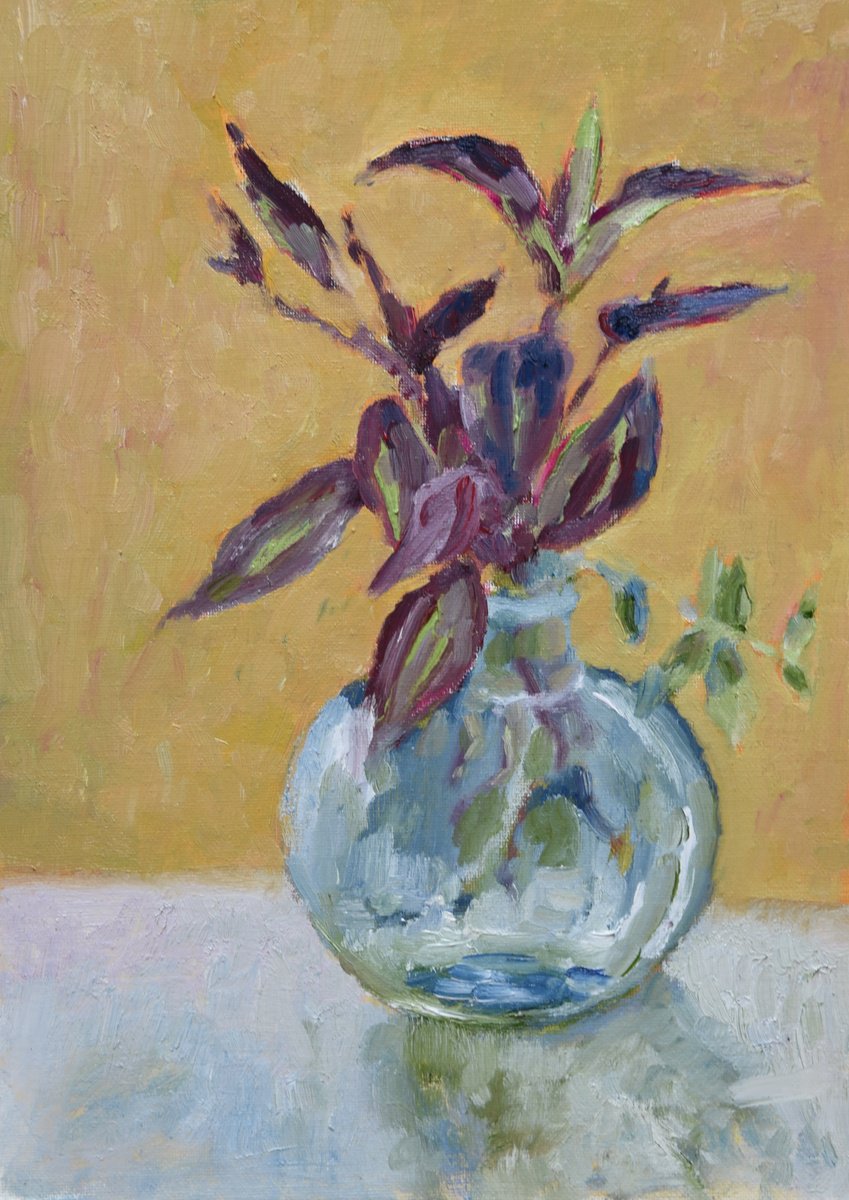 Impressionistic Still Life Oil Painting By Elena Zapassky, 12 X 16, Tradescantia, Original Artwork