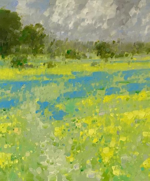Summer Field, Original oil painting, One of a kind, Signed by Vahe Yeremyan