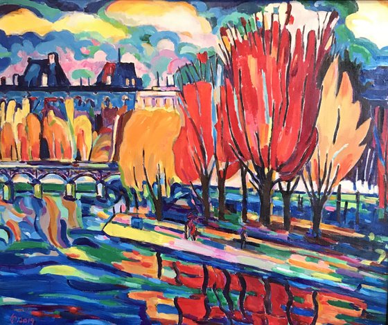 PARIS. VIEW ON CITE -  Île de la Cité - Cityscape, original painting, architecture landscape, gift