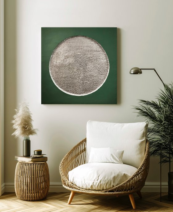 "Green Mars" Silver abstract textured art