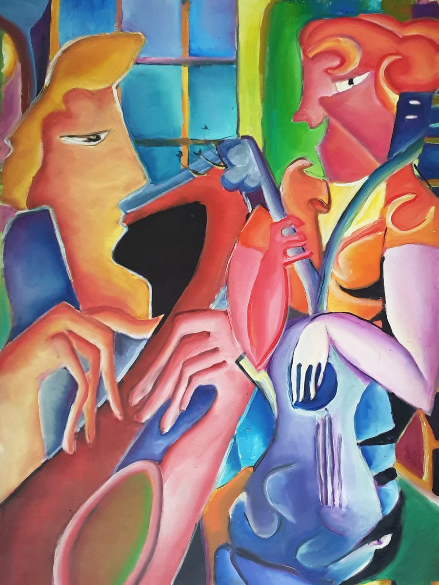 Modern Art Painting "JAZZ In NIGHT" 80x60 cm, Oil by Andrei Dobos
