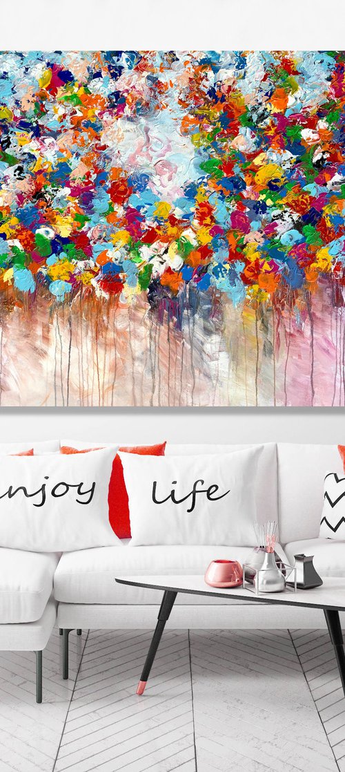 Mystic Garden - LARGE, MODERN, PALETTE KNIFE ABSTRACT ART – EXPRESSIONS OF ENERGY AND LIGHT. READY TO HANG! by Julijana Ravbar