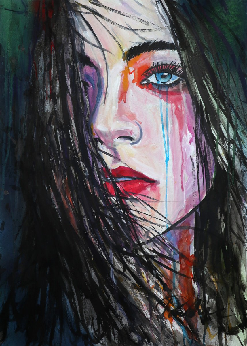 Urban And Pop Portrait Ink Drawing By Tashe, 20 X 28", The Storm, Original Artwork