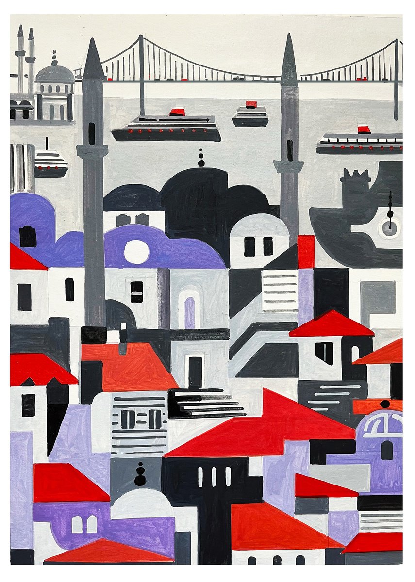 Urban And Pop Acrylic Painting , Istanbul-01 By Andre Baldet, 13 X 17, Artwork For Sale On Artfinder