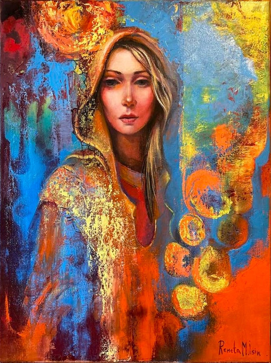 Portrait Oil Painting By Reneta Isin, 24 X 31", " Color Dance ", Original Artwork