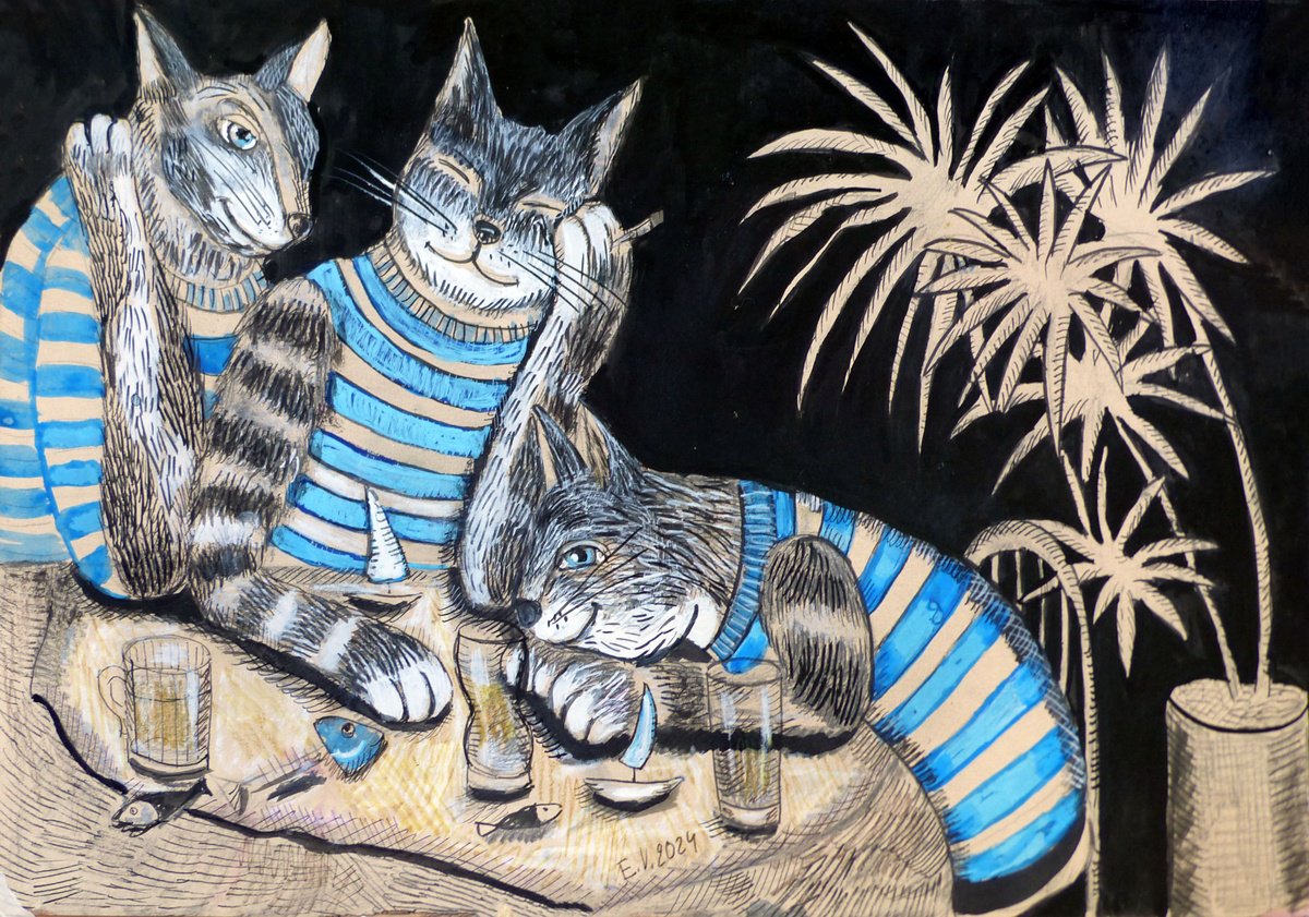 Graphic Animal Drawing By Elizabeth Vlasova, 17 X 12, Adventure Time, Original Artwork