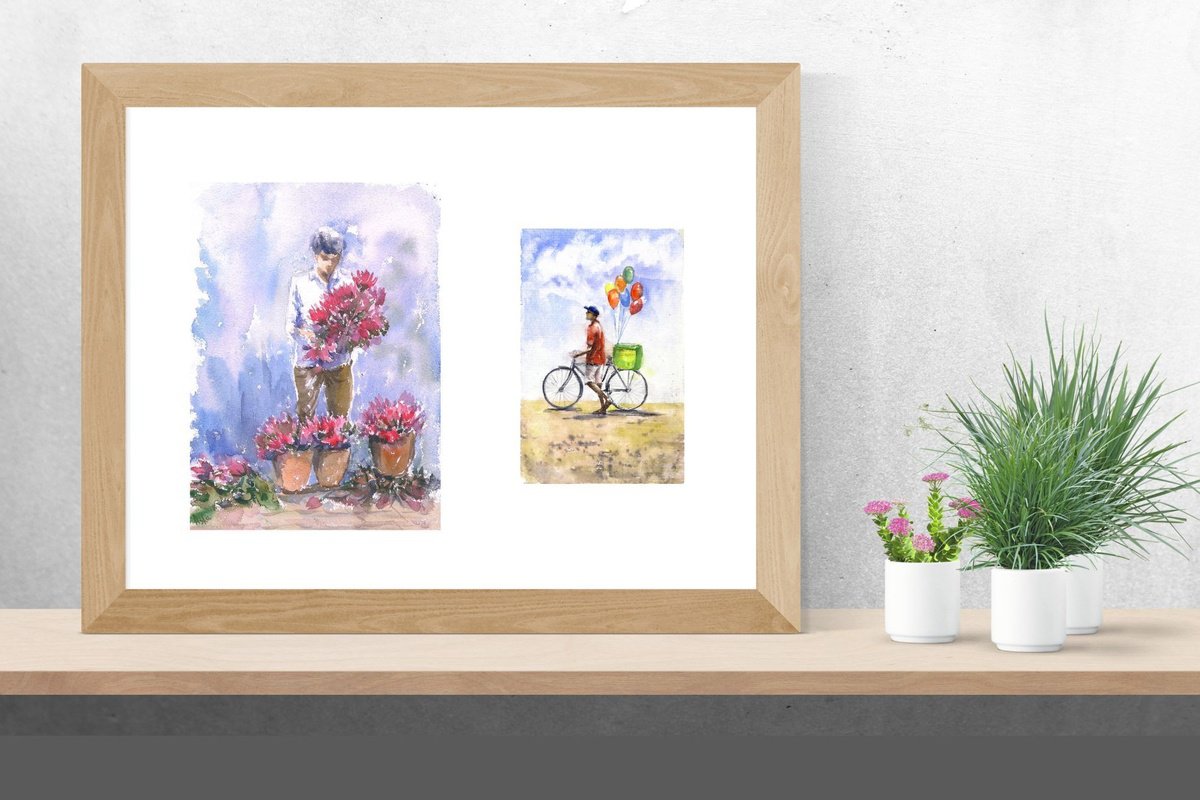 Impressionistic Watercolour , Set Of 2 Stories Of Two Indian Vendors By Asha Shenoy, 8 X 11, Artwork For Sale On Artfinder