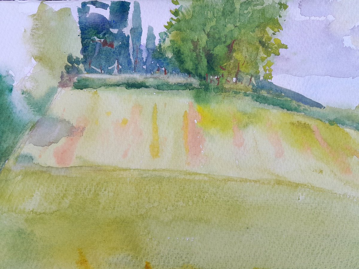 Impressionistic Watercolour , Green Fields 2, Hailsham By Tanya Sun, 12 X 8, Artwork For Sale On Artfinder