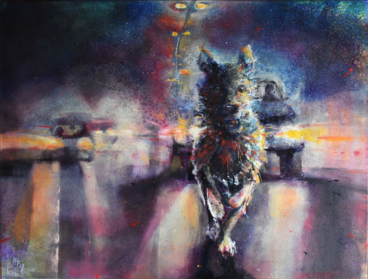 Urban And Pop Cityscapes Oil Painting By Hilde Hoekstra, 31 X 24, The Runaway, Original Artwork