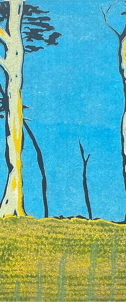 Tree line mini print- Nature Linocut Print by C Staunton