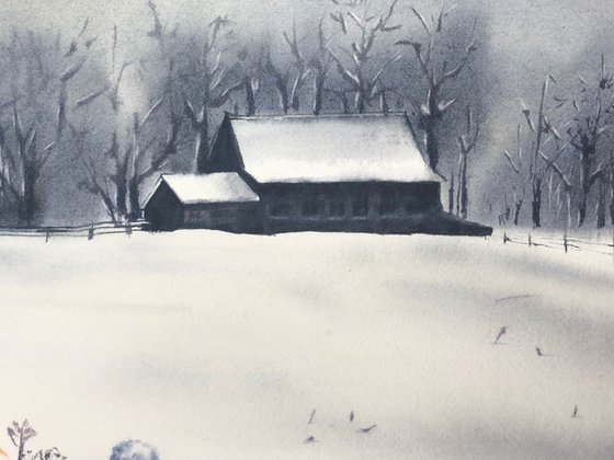 Snowy village winter landscape