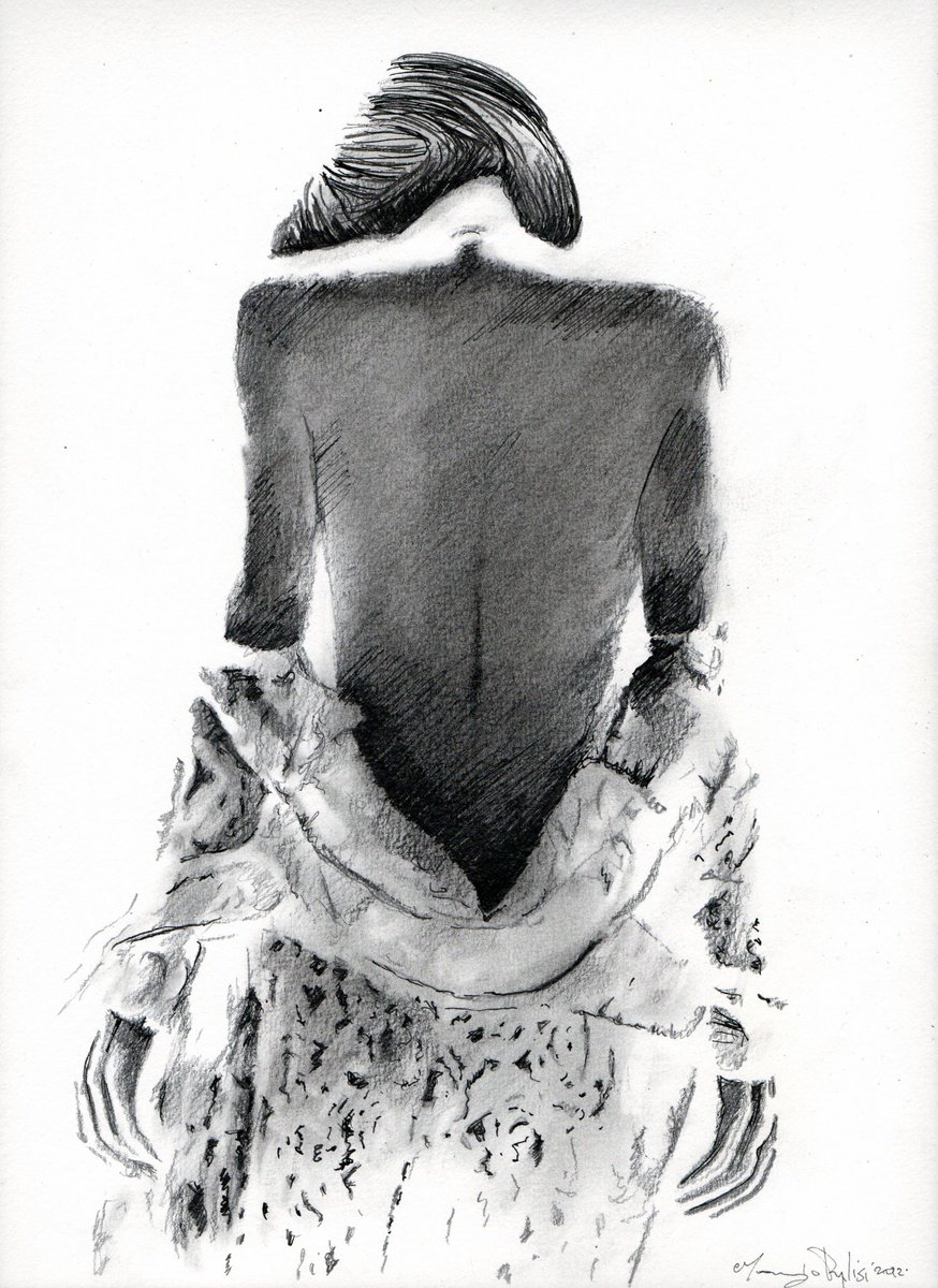 Impressionistic Portrait Pencil Drawing By Maurizio Puglisi, 9 X 13", Lunar Eclipse, Original Artwork