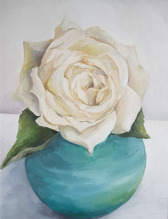 White Rose Oil Painting By Charlie Davies Artfinder
