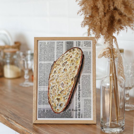 "Bread Slice on Newspaper"