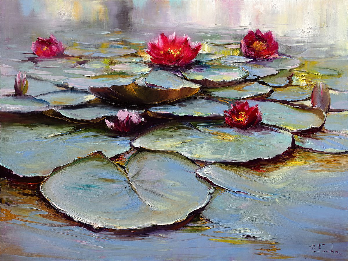Symphony of Life: Blooming Water Lilies by Bozhena Fuchs
