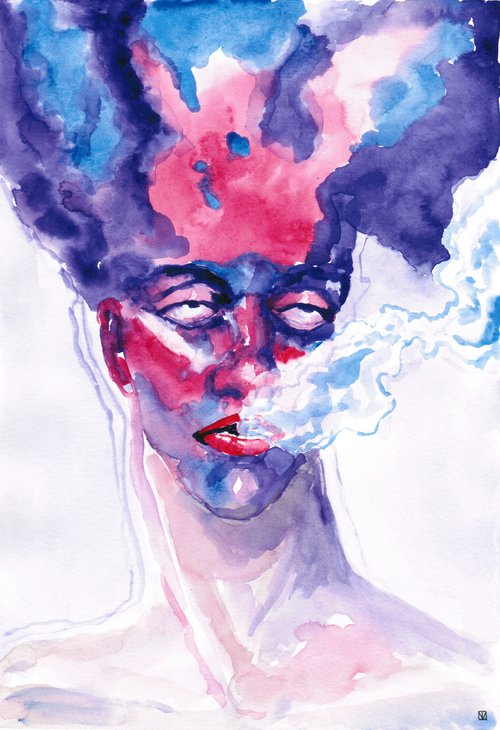 "Exhale and relax", Part I. Watercolor portrait by Tatiana Myreeva