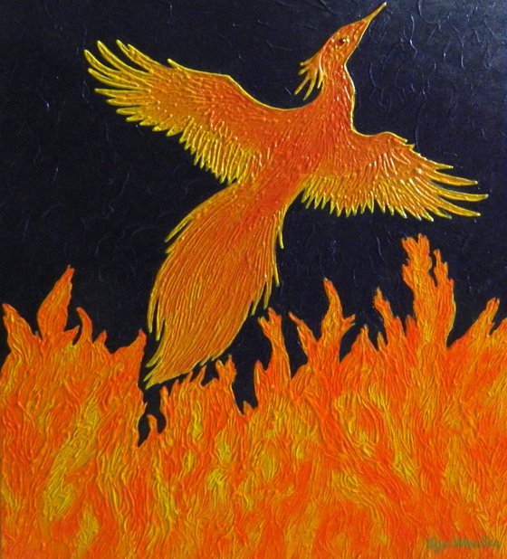 Fire of Creation - recreation of phoenix painting; home, office decor; gift idea