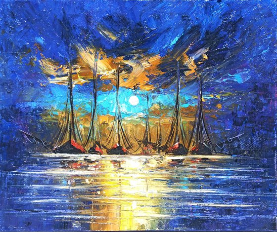 Sailing (24x20cm, oil painting, ready to hang)