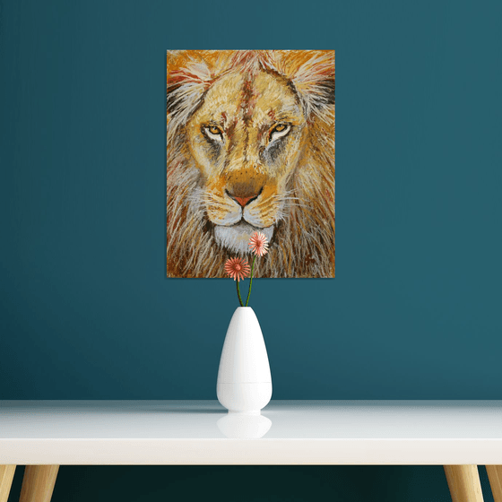 Lion / FROM THE ANIMAL PORTRAITS SERIES / ORIGINAL OIL PASTEL PAINTING