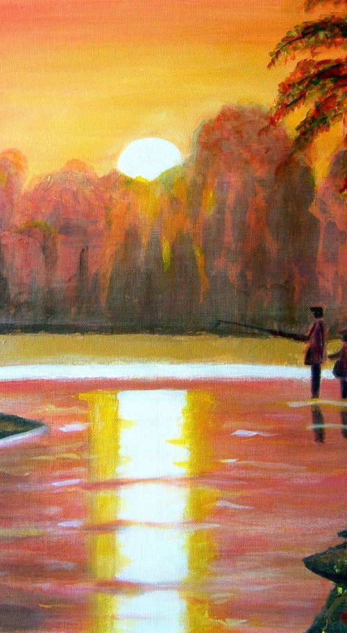 Gone Fishing - A father and son on a fishing trip-Giftart by Manjiri Kanvinde