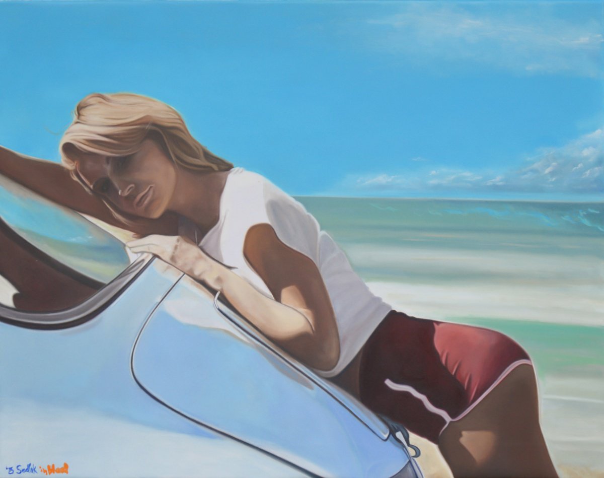 Photorealistic Portrait Oil Painting By Roman Sedlak, 28 X 22", Looking For The Summer, Original Artwork