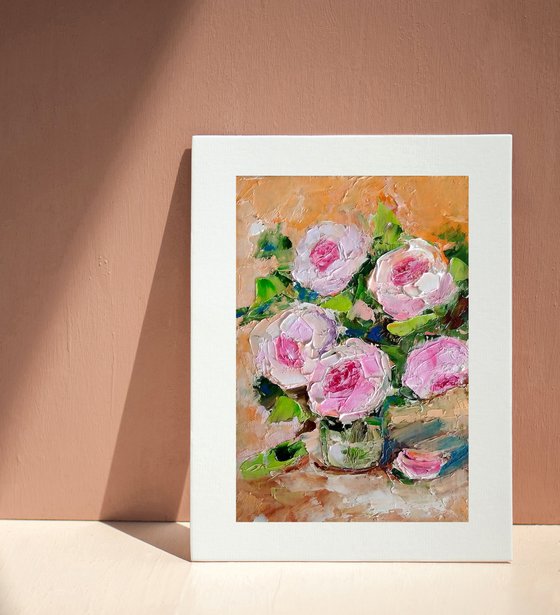 Pink Floral Painting Original Art Small Oil Artwork Flower Wall Art