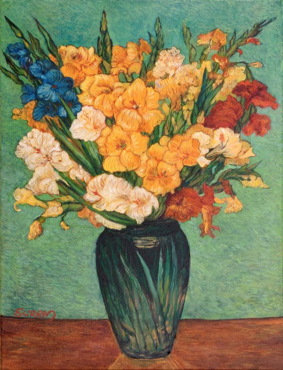 Gladioli in a Green Vase
