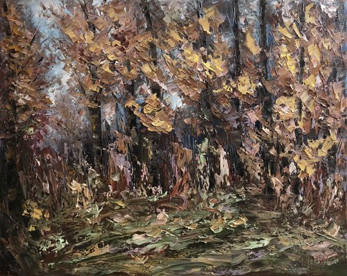 Autumn in the forest (60x75cm, impressionism, oil painting, ready to hang) by Anush Emiryan