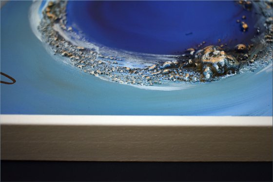 Blue Infinity - abstract acrylic painting, canvas wall art, blue, black, white gold, framed modern art