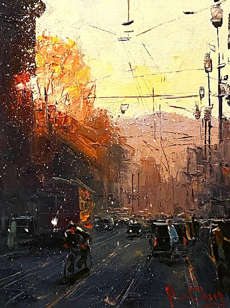 Impressionistic Cityscapes Oil Painting By Paul Cheng, 9 X 12", Rush Hours, Original Artwork