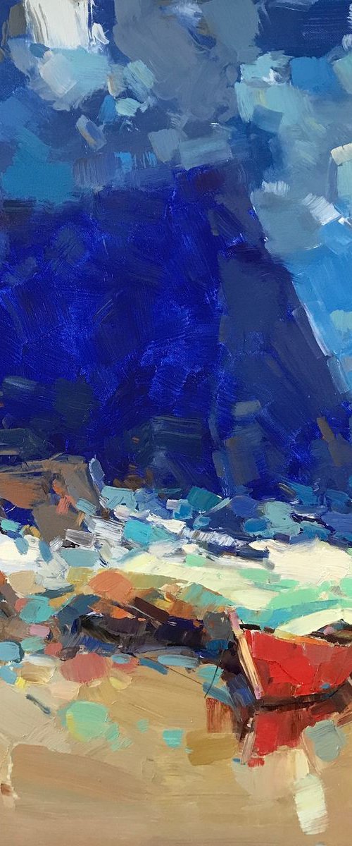 Boat on the Shore, Original oil painting, Handmade artwork, One of a kind by Vahe Yeremyan