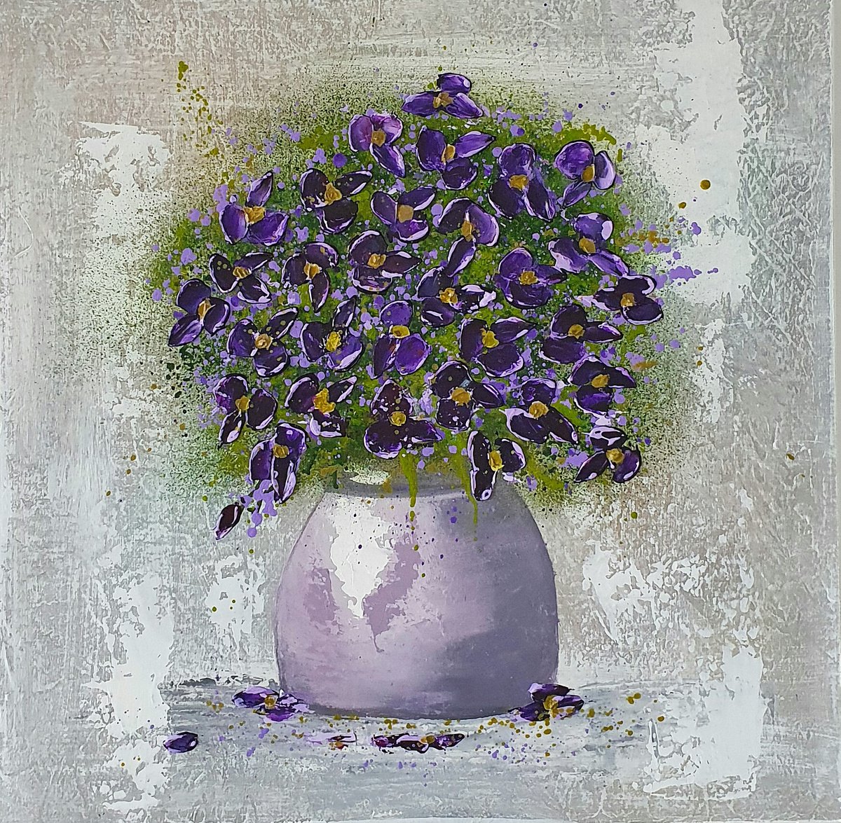 Vase With Violets By Cinzia Mancini, 20 X 20, Artwork For Sale On Artfinder