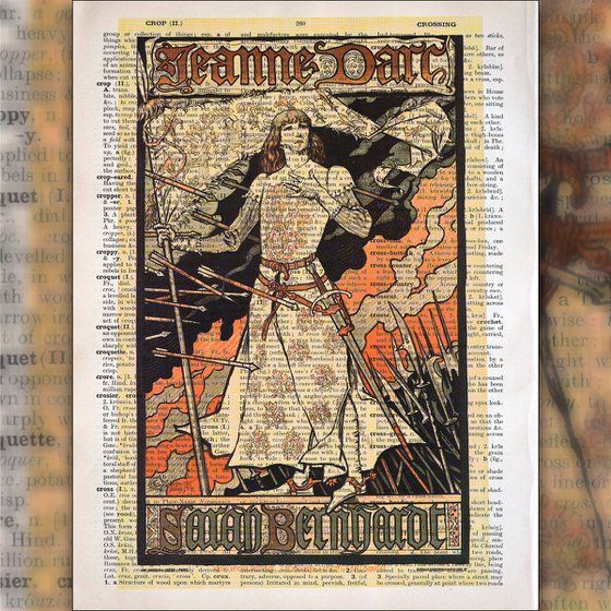 Jeanne d'Arc - Collage Art Print on Large Real English Dictionary Vintage Book Page