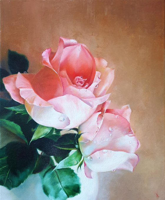 "Dew on the petals." rose painting 2021