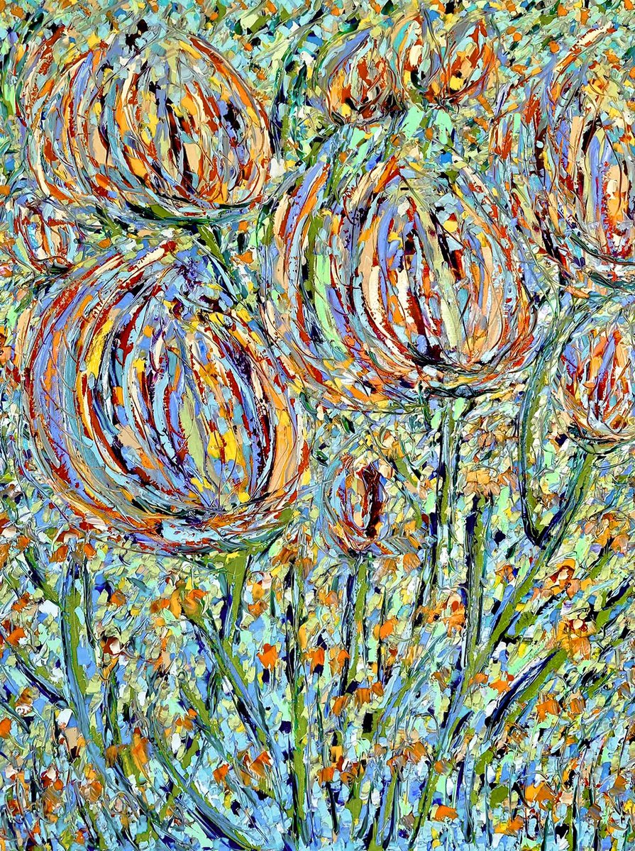 Expressive Botanical Oil Painting By Ann Parks Mccray, 30 X 40, No Shy Gardens, Original Artwork