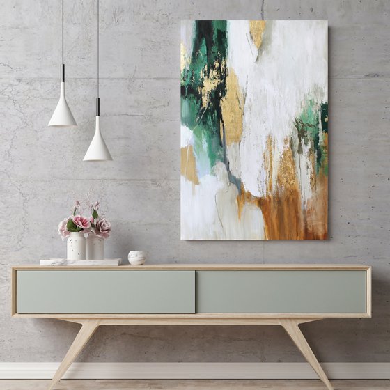"Green Flow" Green gold abstract art